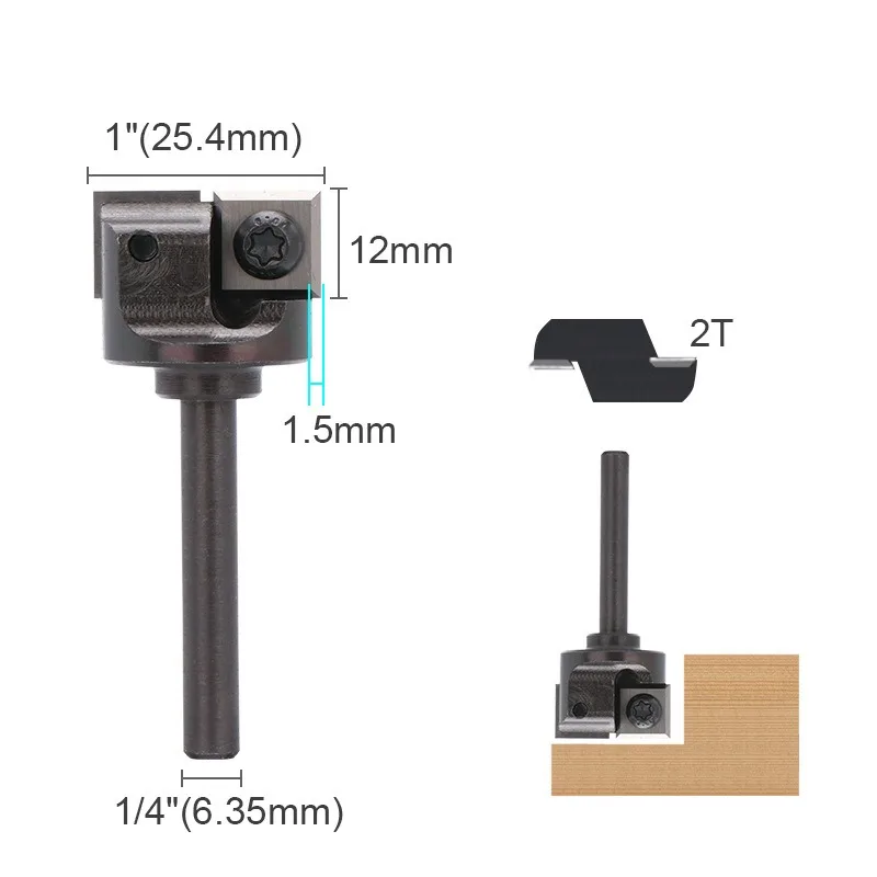 Indexable 2‑Flute Spoilboard Surfacing Router Bit Replaceable Titanium Coated Inserts Woodworking Milling Cutter 1/4