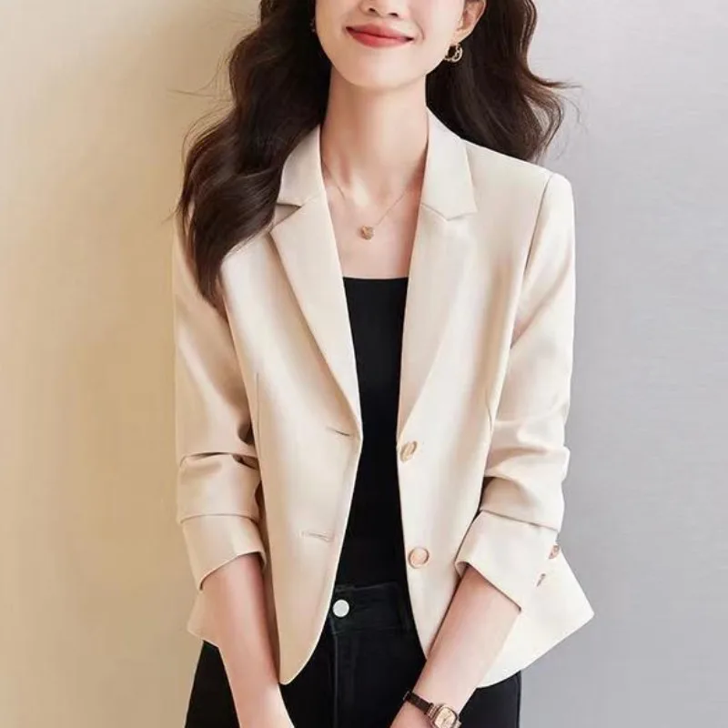 Casual Blazers for Women Young Female Spring Clothing Long Sleeve Single Breasted Design Korean Style Chic Popular Solid Simple