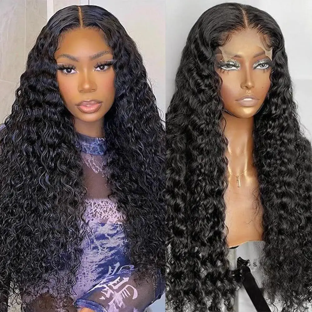 Perruque Lace Front Wig Deep Wave Brésilienne Naturelle, Cheveux Bouclés, 13x4, 13x6, Densité 180, pour Femme