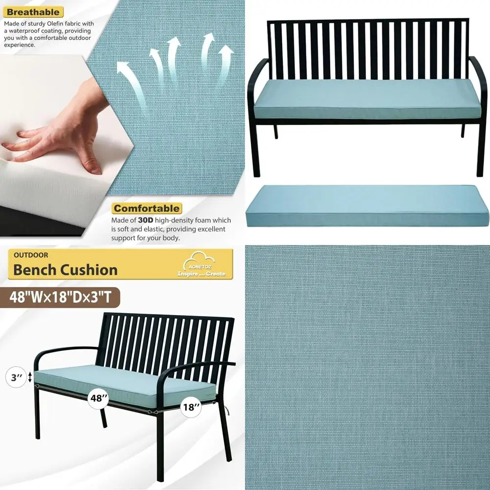 

Водонепроницаемая подушка для уличной скамейки из олефиновой ткани со съемным чехлом, устойчивая к выцветанию, 42x18/48x18/59x18 дюймов