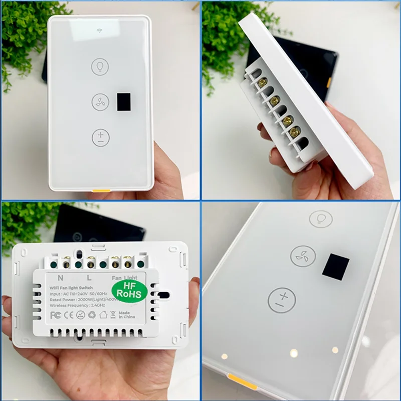 B47C Wifi Fan Licht Schalter Wand Fernbedienung Touch Panel Schalter Für Smart Home Tuya APP Stimme Timing Control UNS-stecker Schwarz