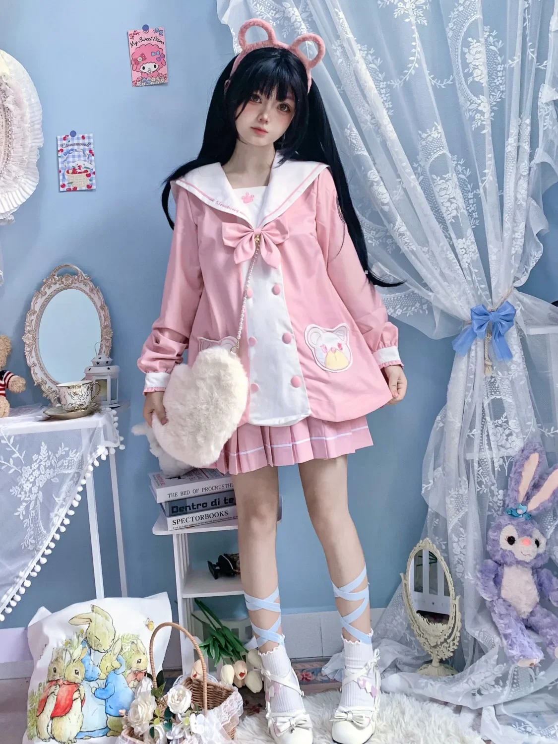 

2025 Japan JK Uniform Set Japanese School Girl Cute Pink Long Sleeve Women Girl Bow Blouses Pleated Short Skirt Set Sailor