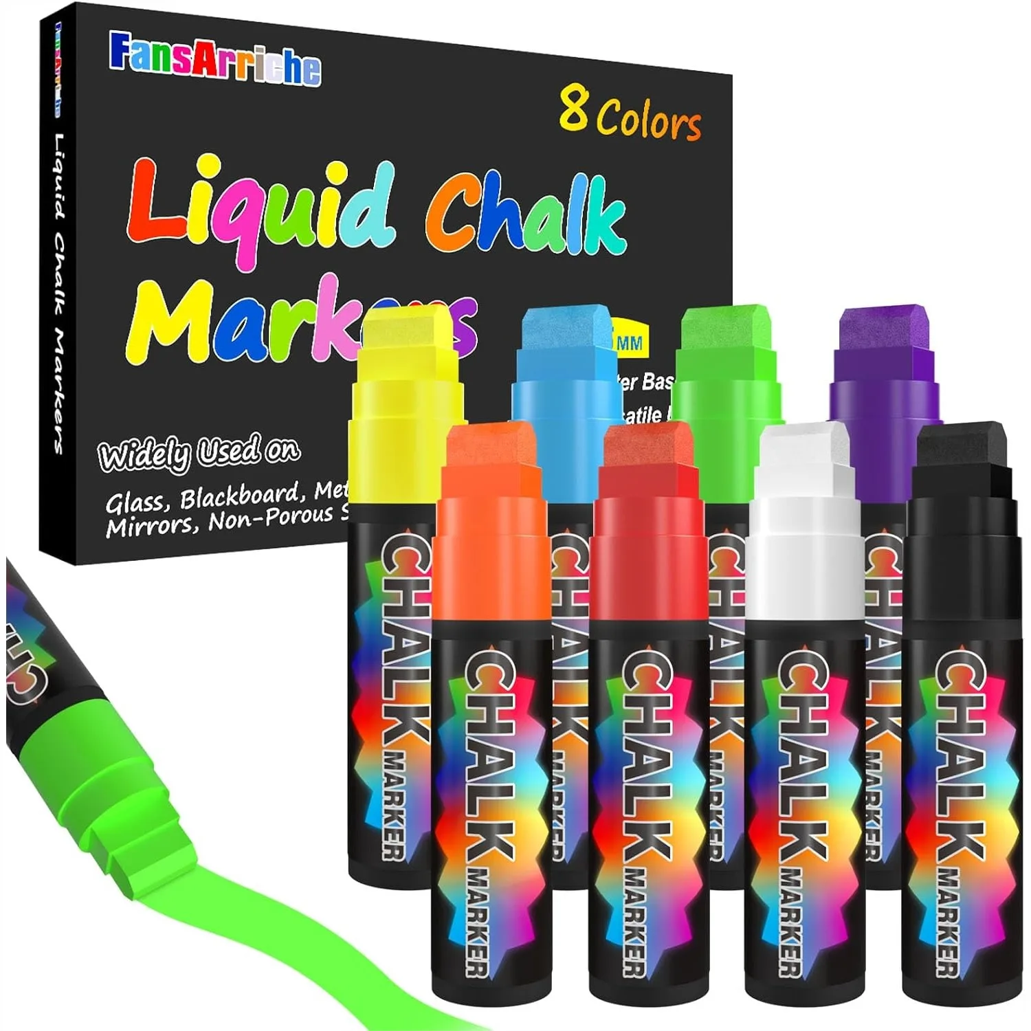 

Liquid Chalk Markers 15mm Jumbo Car Window Markers 8 Pack Erasable Neon Chalk Pens For Chalkboard Blackboard Glass Signs 3-In-1 Nib