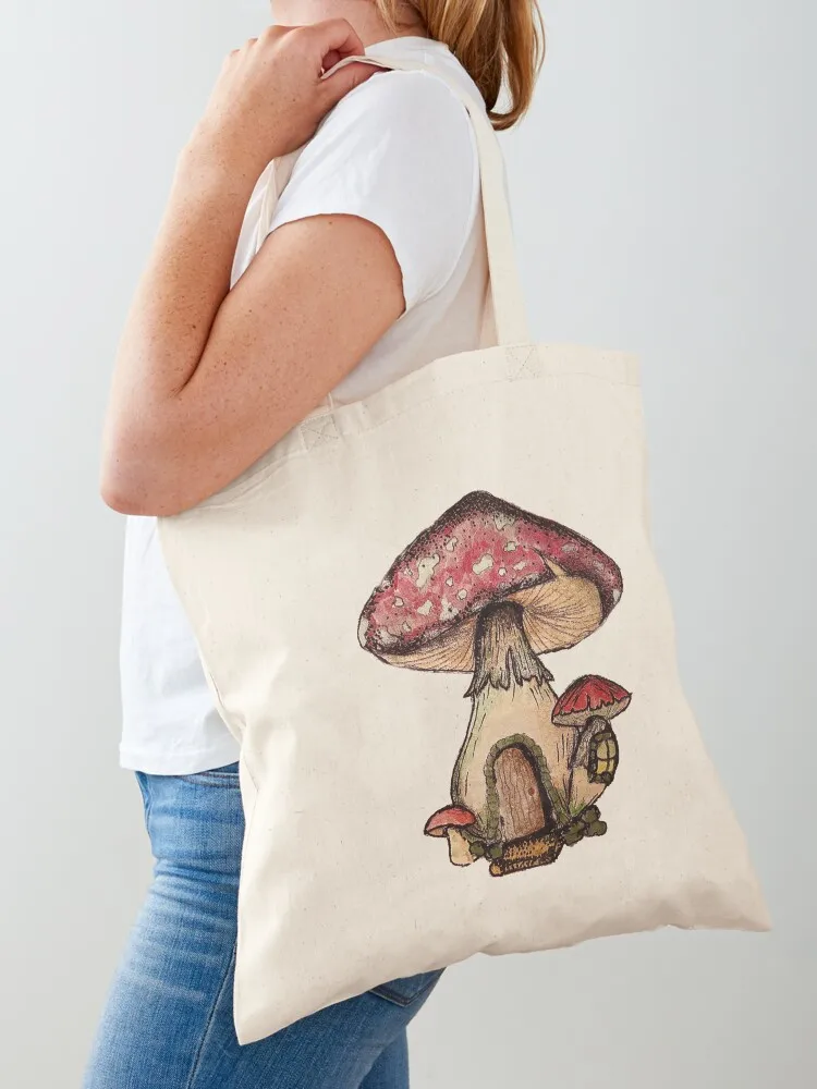 

Little Cottagecore Mushroom House (color) Tote Bag bag for beach canvas tote eco pack large size bags