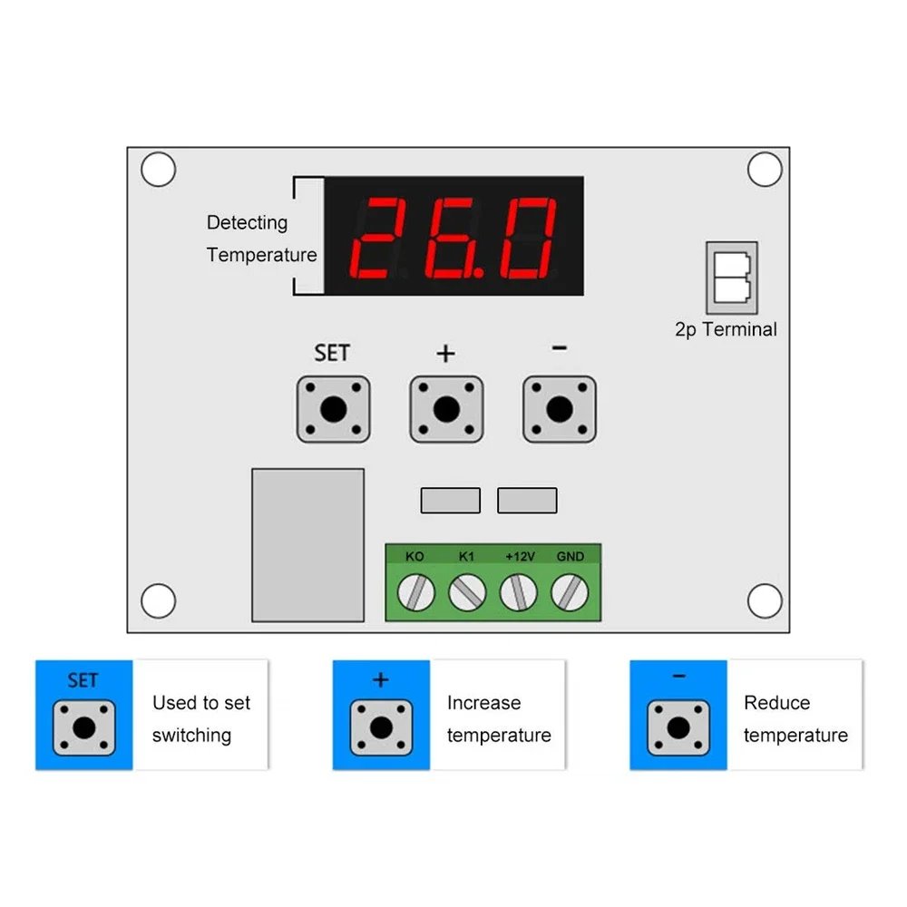 W1209- Blue/Red light DC 12V heat cool temp thermostat temperature control switch temperature controller thermometer thermo 5