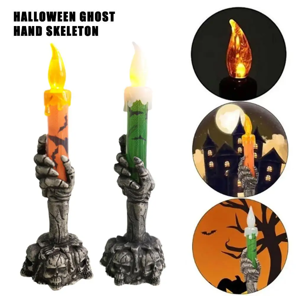 Halloween Skeleton Palm Candlestick Electronic Candle Halloween LED String Props Home Lights Decorations Supplies Lantern J1Y4