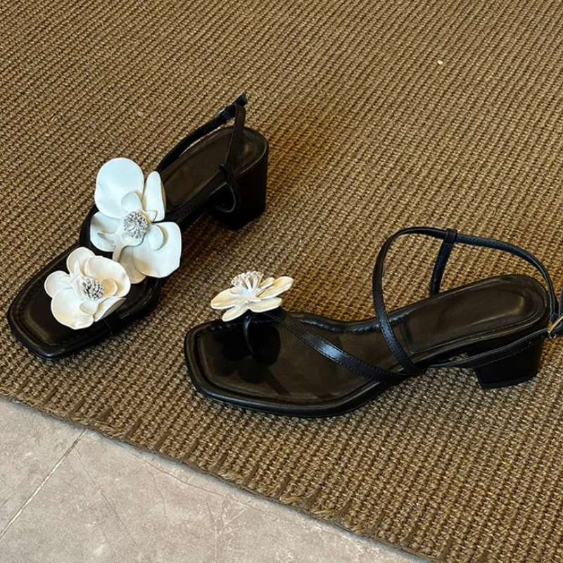 Wonen  Flower Clip Toe High Sandals Luxury New Shoes 2026 Summer Designer Slippers Beach Dress Flip Flops Fashion Woman slides