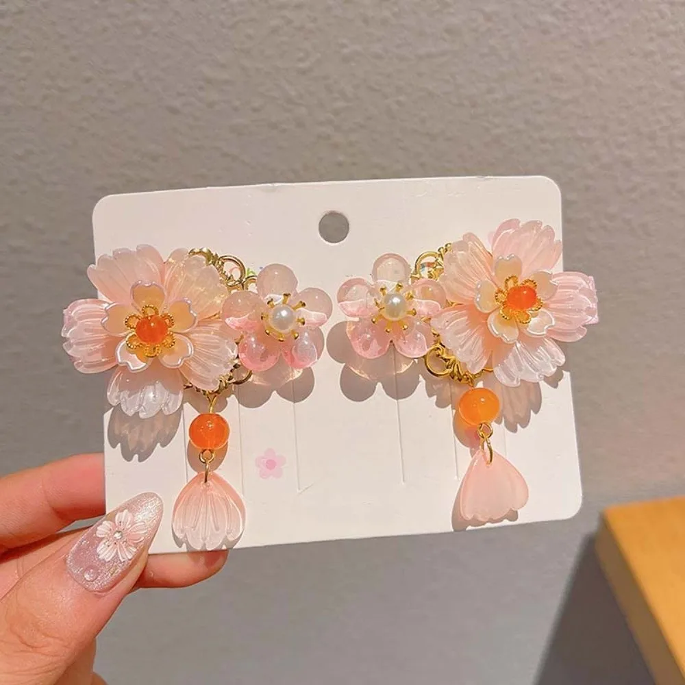 Chinese Jewelry Vintage Hanfu Headwear Cute Traditional Tassel Hair Clips Fringe Handmade Flower Hairpins Performance