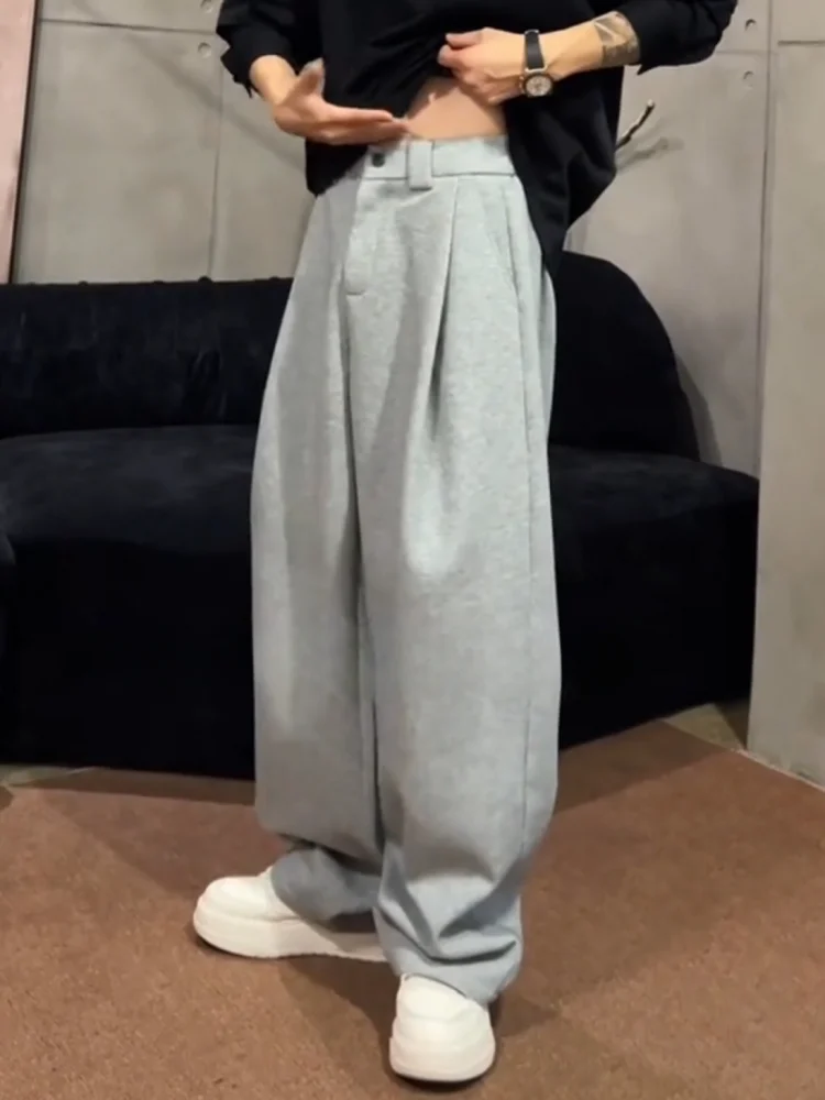 

Мужские широкие брюки-плиссе в стиле High Street, повседневные, свободного кроя, с эластичным поясом, из хлопка и полиэстера, для осени