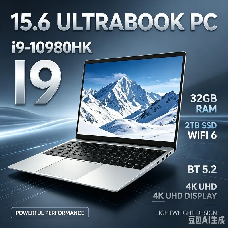 15.6" Ultra-Slim Notebook Intel Core I9-10980HK,16GB RAM 2TB NVMe SSD Win11 WiFi6 BT5.2 4K for Gaming Business & Student Use