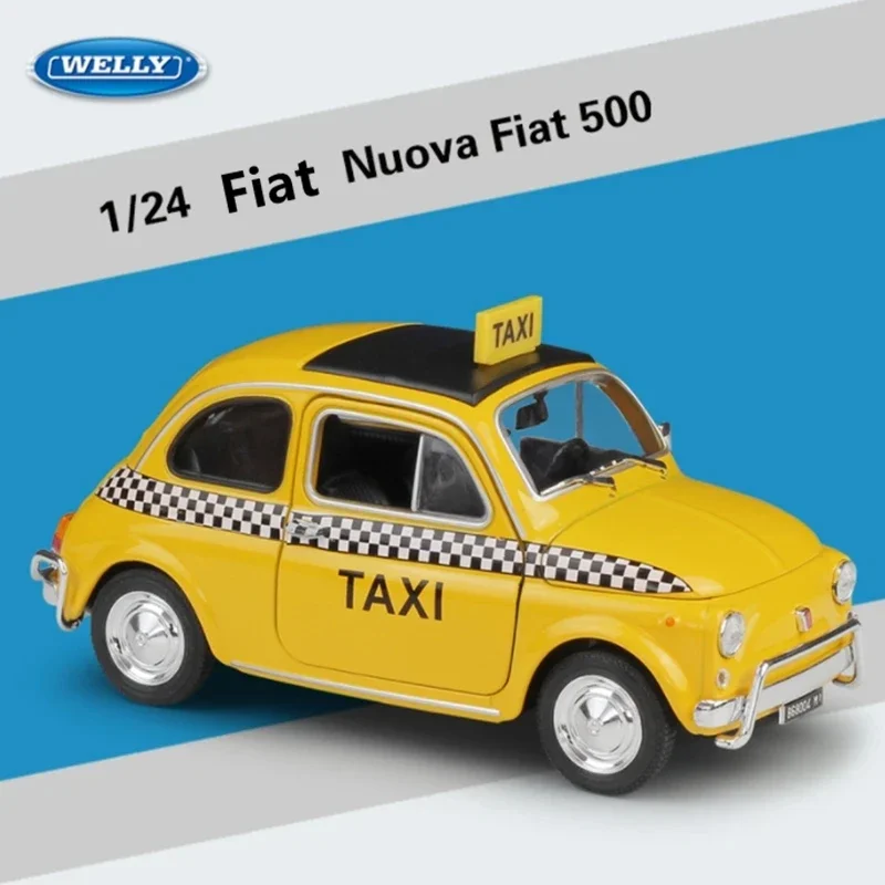 

1:24 WELLY Nuova Fiat 500 Taxi Mini Alloy Car Model Diecast Metal Toy Vehicles Car Model Simulation Gift Miniature Scale Kid Toy