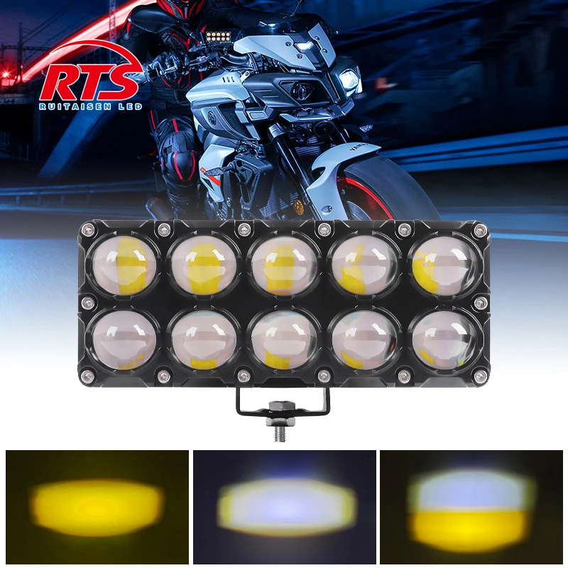 

6/10 Lens Motorcycle LED Spotlight Hi/Low Beam Dual Color Fog Lamp Headlight Driving Light 12V-48V for Dirt Bike Truck SUV ATV