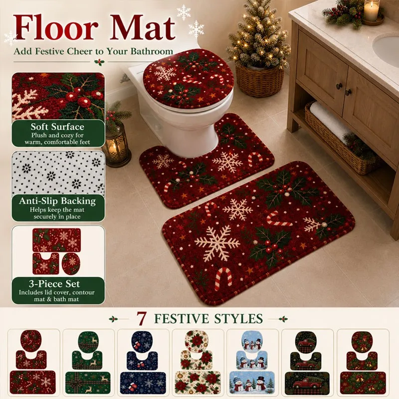 Cartoon Christmas Bath Mat Flannel NonSlip Absorbent New Year Carpet Bathroom Decor Door Rugs Toilet Lid Cover Decoration