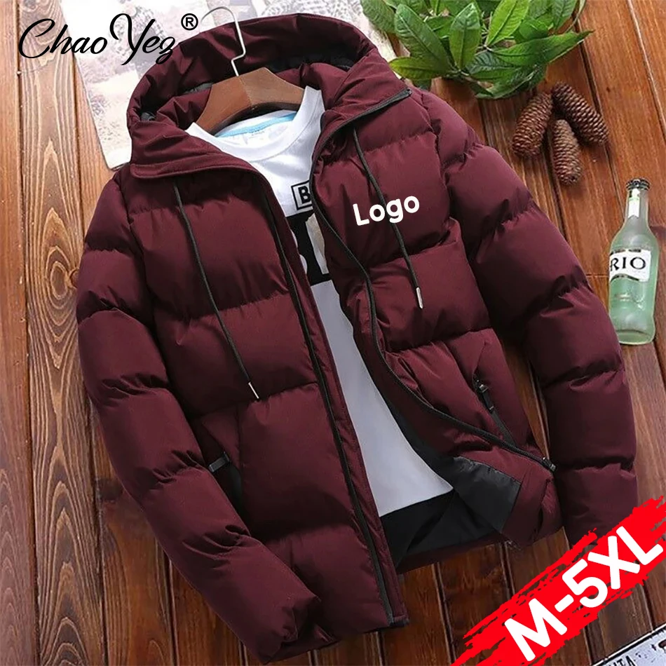 Winter Warm Thick Men Jacket Custom Logo Casual Parkas Hoodie Cotton DIY Zipper Warm Korean Style Fitness Men's Coat Tops 2024