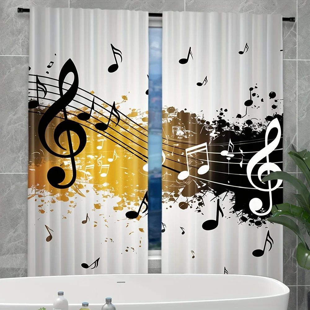 Decorative Waterproof Music Notes Shower Curtain Gold Abstract Sheet Music for Bathroom Home Decor Ideas
