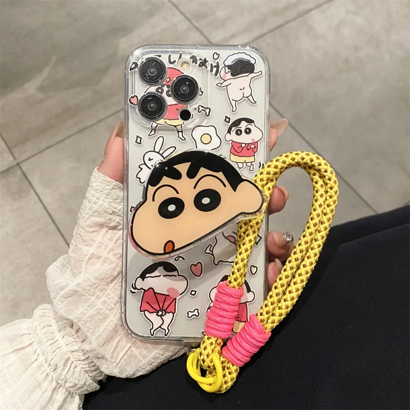 

Cute dance Crayon Shin-chan cartoon Holder Clear Soft TPU Phone Case For iPhone 11 12 13 14 15 16 17 Pro Max Plus bracket Cover