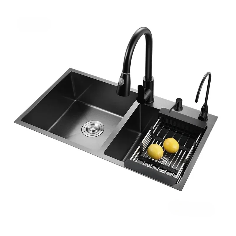 

German Multifunctional Kitchen Sink for Restaurant Simple Nano Metal Kitchen Sinks for Home Double Trough Large Capacity Sink