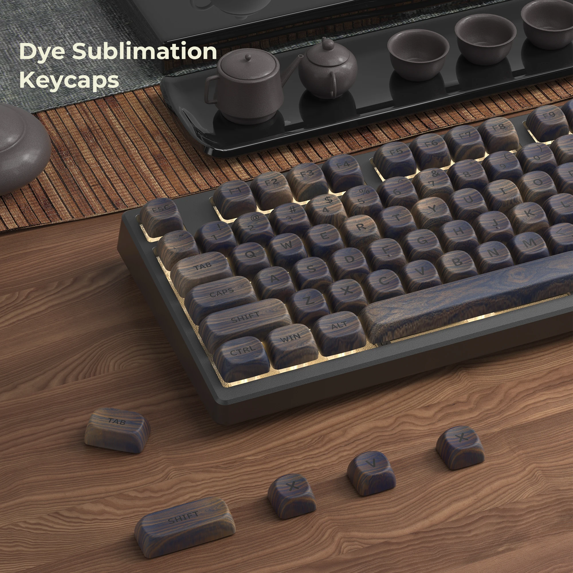 XVX MOA Profile Dark Walnut Wood Theme PBT Customs Dye Sub Keycaps for 61/87/104 Cherry MX Gaming Mechanical Keyboard 130 Keys