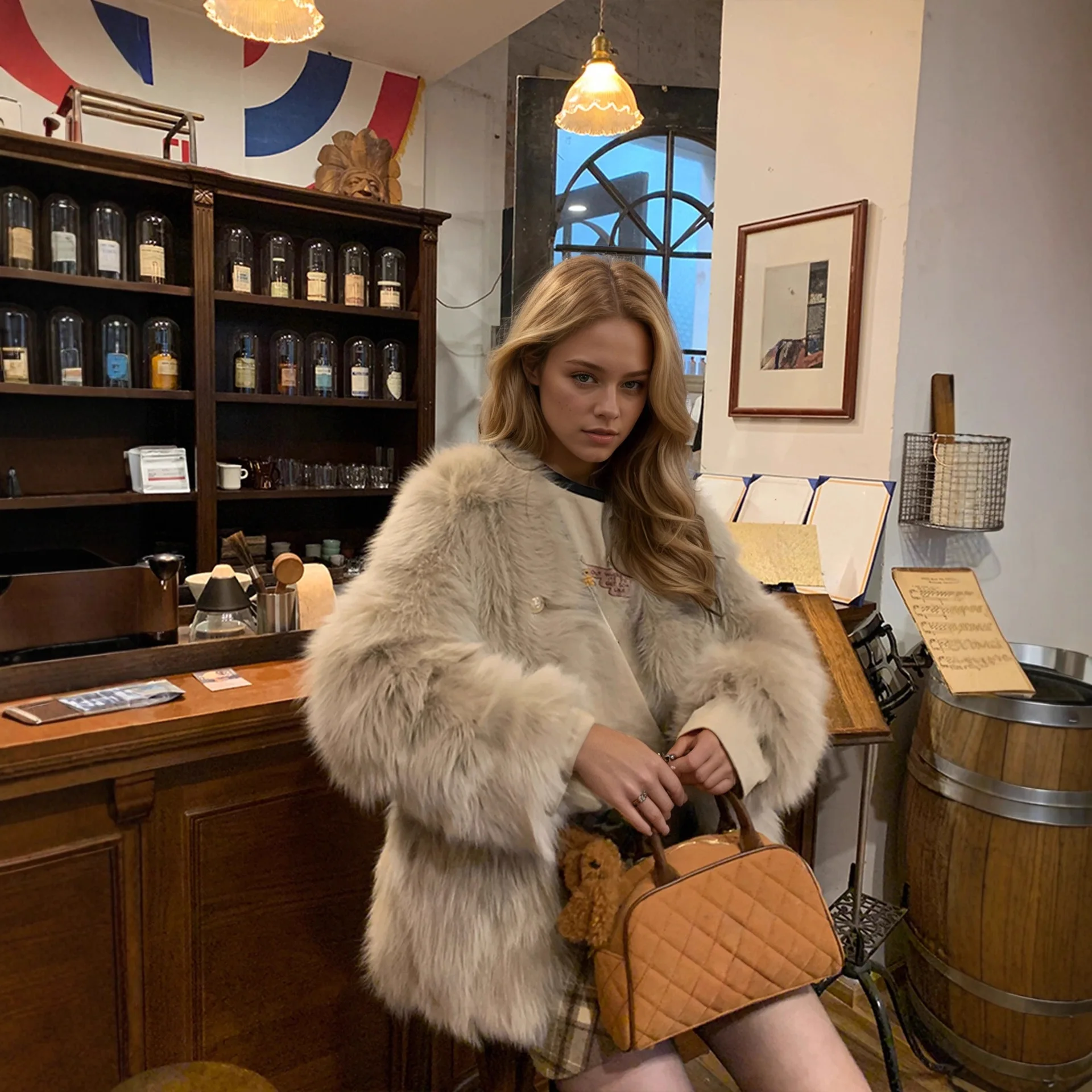 سترة من الفرو الصناعي معاطف نسائية على الطراز العتيق بقصة ضيقة للإجازات للسيدات على الطراز القوطي العصري بتفاصيل حرارية مملوءة بالأسفل مرنة