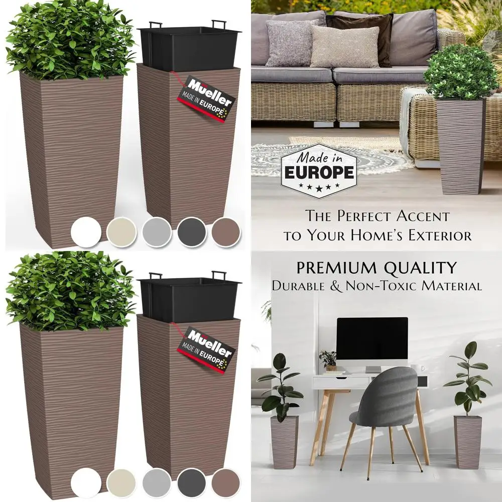 

Сверхмощный 18-высокий кашпо, для внутреннего и наружного использования, современный дизайн, встроенный дренаж, мокко