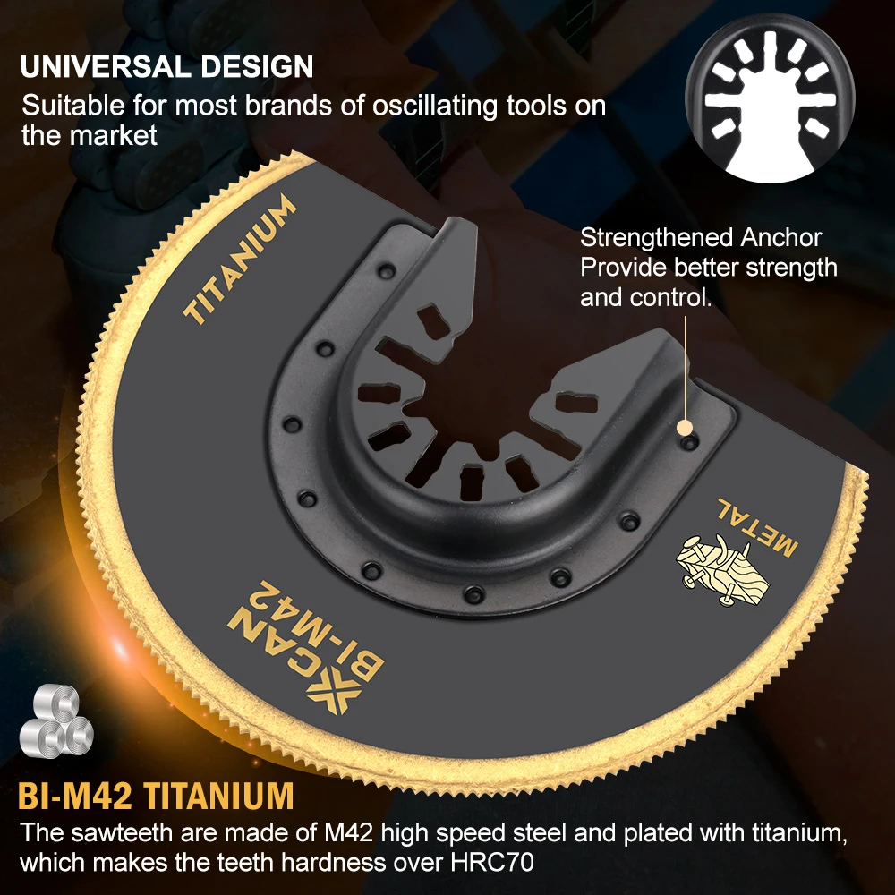 CMCP 1/2/5/10 Stück Titan-Oszillierungssägeblätter, 88 mm, Bimetall-Multitool-Halbkreissägeblätter für Metallnägel, Holz, Kunststoff – Detail 4