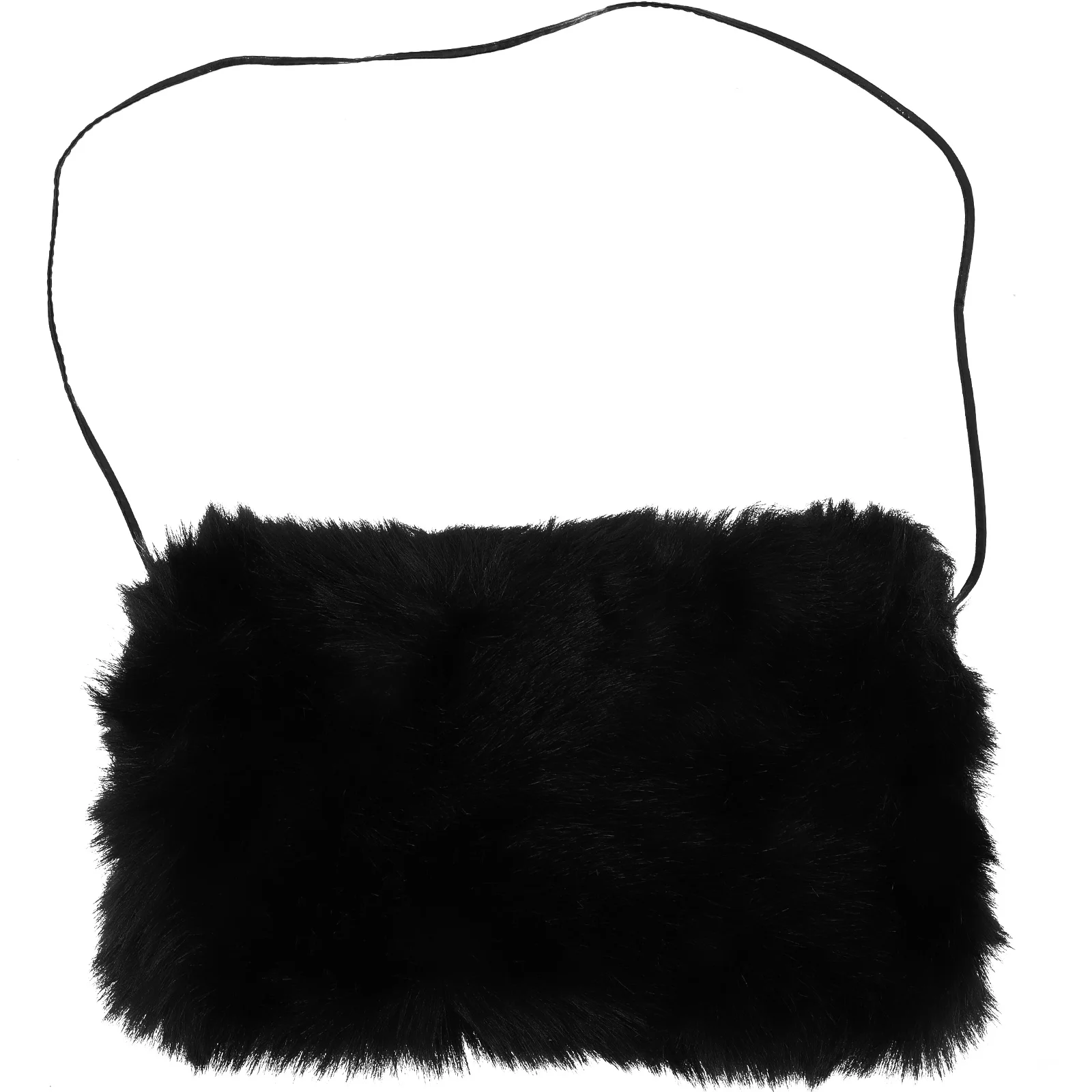 

Plush Hand Warmer Pillow Black Muff Portable Pouch Winter Supply Lanyard Delicate Bag Hanging Rabbit Fur