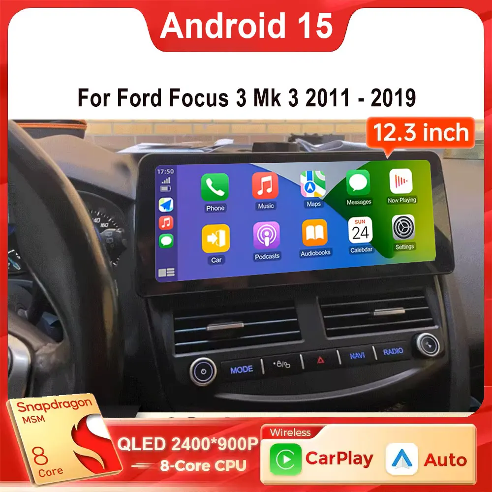 12.3 Inch Android 16 Car Radio For Ford Focus 3 Mk 3 2011 - 2019 Stereo Receiver GPS Navigation DSP Video Carplay Player NO 2DIN