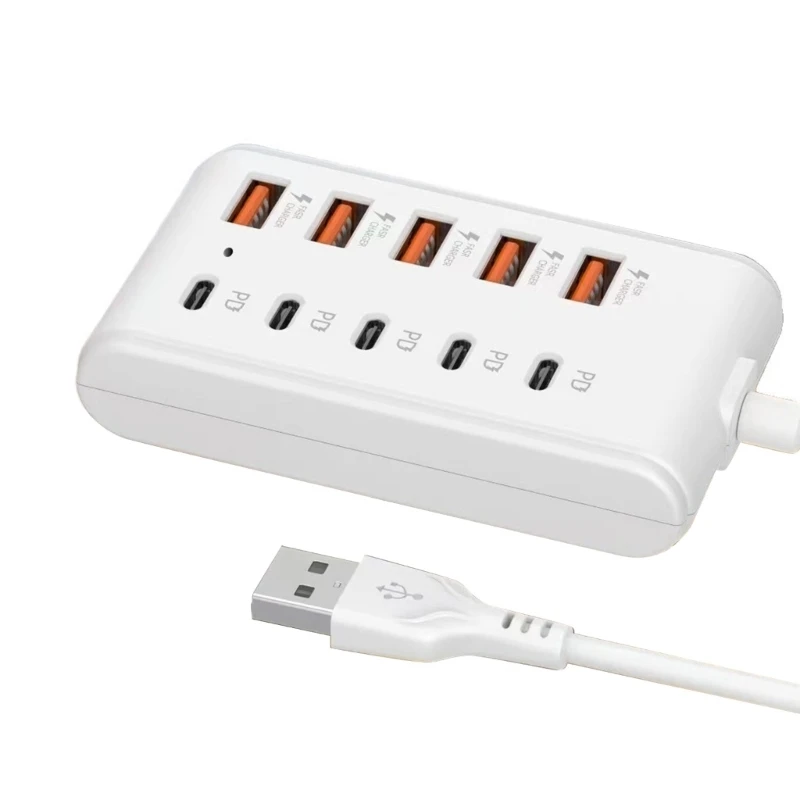 E65E 10 In 1 USB C With 5 USB Port And 5 Type C Port For Phone Tablet Fast Charging Multiple Device Simultaneously