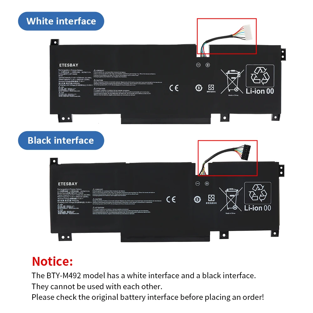 ETESBAY BTY-M492 Laptop Battery For MSI Pulse GL66 11UDK-255VN 11UEK-016AU 11UCK-200XPL GL76 Katana GF66 GF76 11UD 11UE 12UG