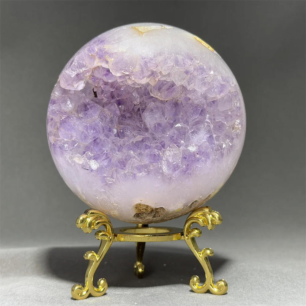 Natural Amethyst Cluster Smile Ball Mineral Healing Energy Wealth Home Decoration Lucky Gift with Base