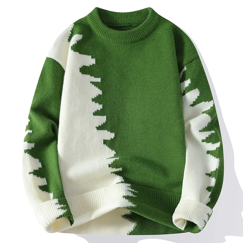 Trendy Autumn Block Color Sweater New Winter Knitted Sweater Patchwork Knitted Top Casual Knitwear Warm Loose Pullovers Knitwear