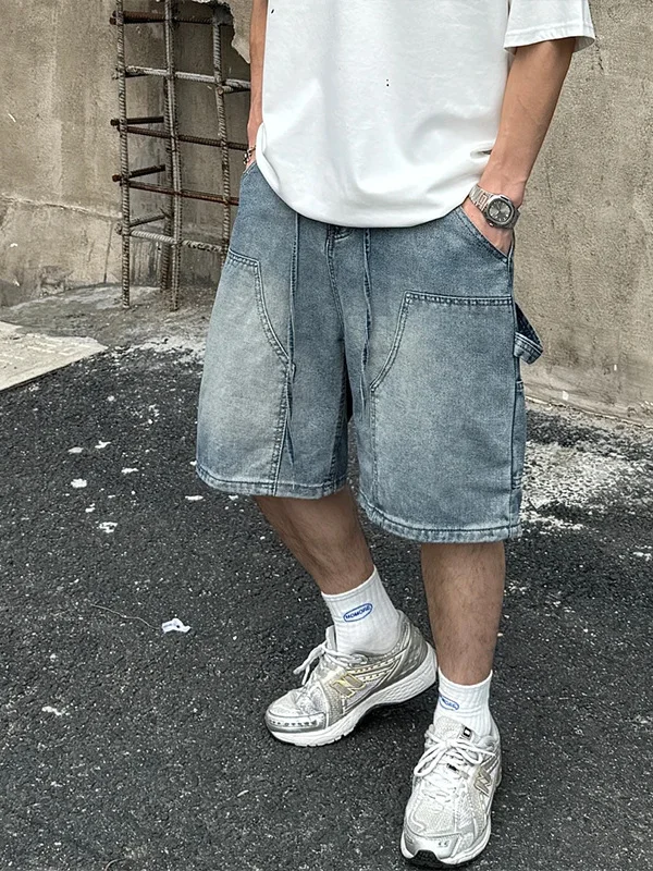 

Американские винтажные мужские джинсы-шорты, летние тонкие прямые брюки-карго длиной до колена, повседневные свободные рабочие штаны