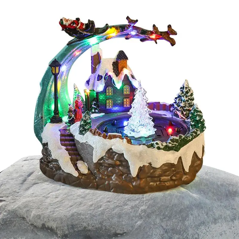 

Christmas Music Box | USB Recharging Glowing Resin Rotating Ornament with Fountain | Battery Operated Decors with Christmas Tree