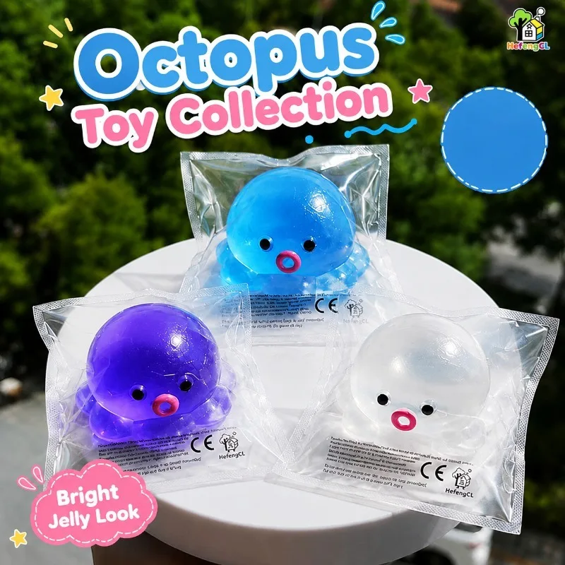 3PCS Random Color Cute Octopus Squishy Set, Clear Ocean Animal Squeeze Toys, Fun Soft Tactile Sea Creature Toys for Kids, Party Bag Fillers, School Prize Box Toys, Birthday Surprises, Halloween, Christmas & Holiday Gifts