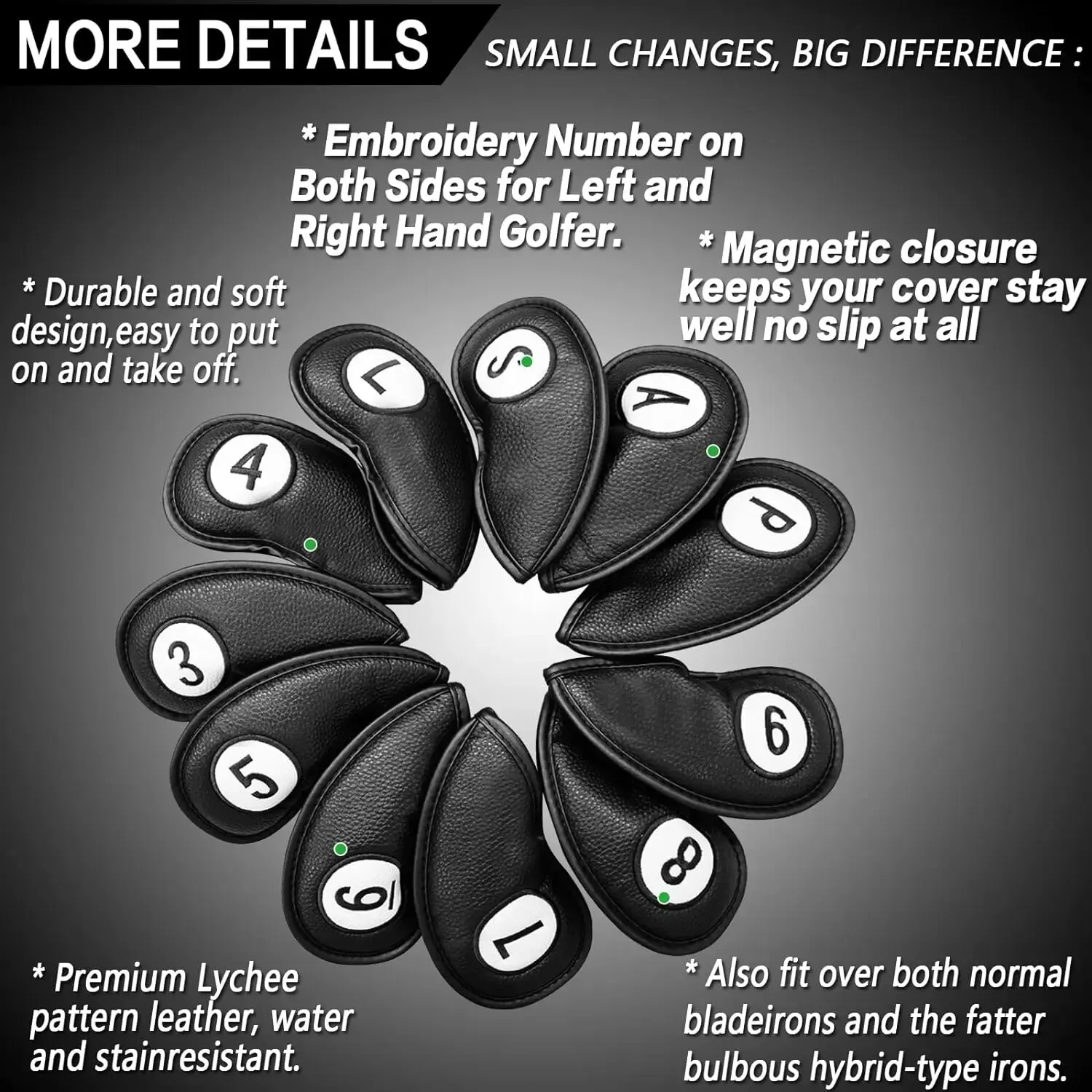 아이언 마그네틱 밸류 골프채 커버, 합성 가죽, 디럭스 헤드 커버 세트, 다리미 클럽에 적합, 11 팩