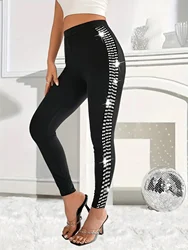 Plus Size Women's Elegant Solid Color Yoga Tight Leggings Sequin Tight Pants Slim-fit Leggings for Women