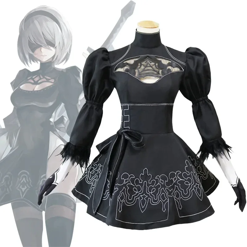 Anime YoRHa No. Disfraz de Cosplay de 2 tipos B, juego NieR Automata 2B, vestido NieR, uniforme, máscara para ojos, guantes, existencias, trajes de fiesta de Halloween