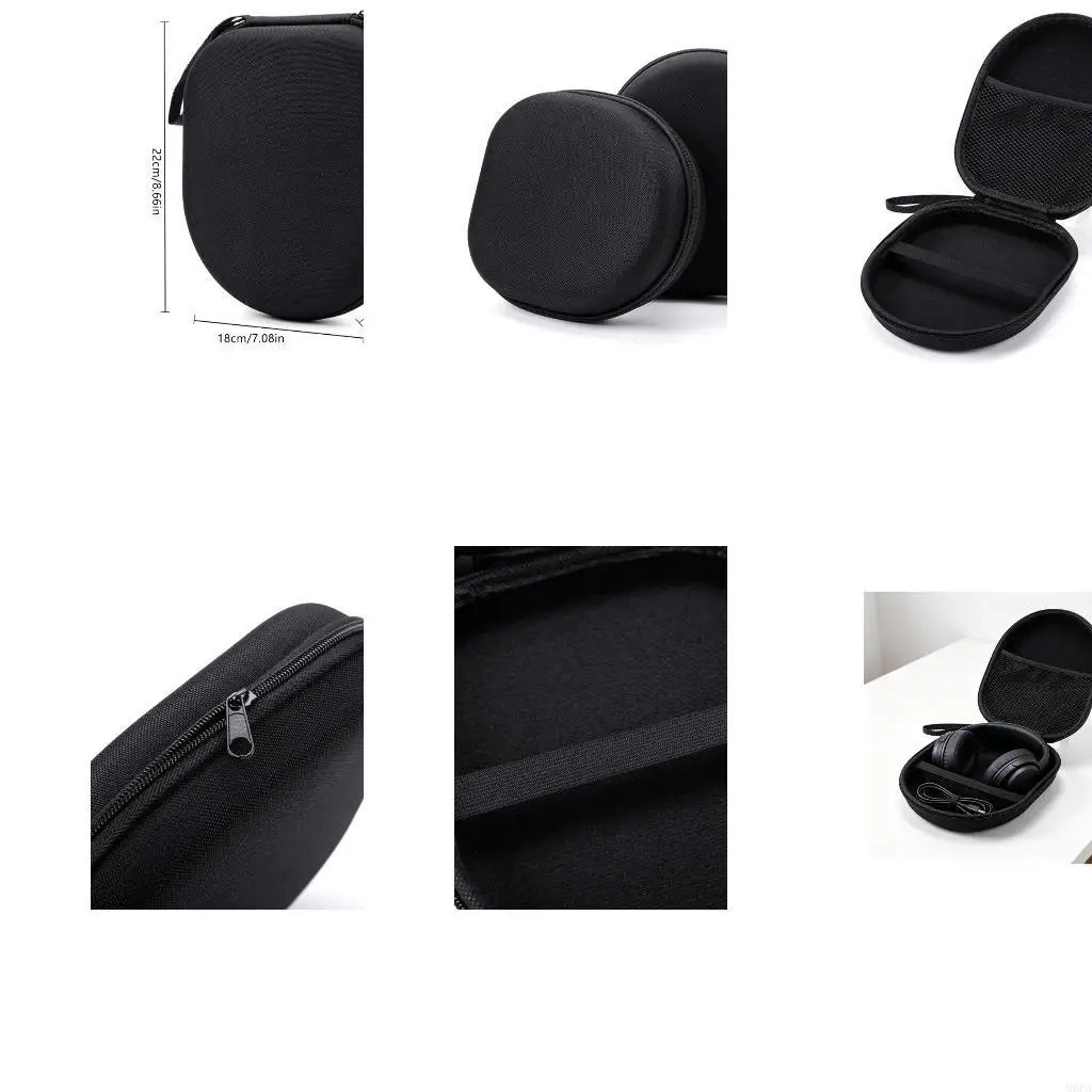 Q6PA Hard Shell Headphone Case with Inner Pocket, Hold-Down Band, Soft Lining and Side Handle for Travel Storage, Daily Use and