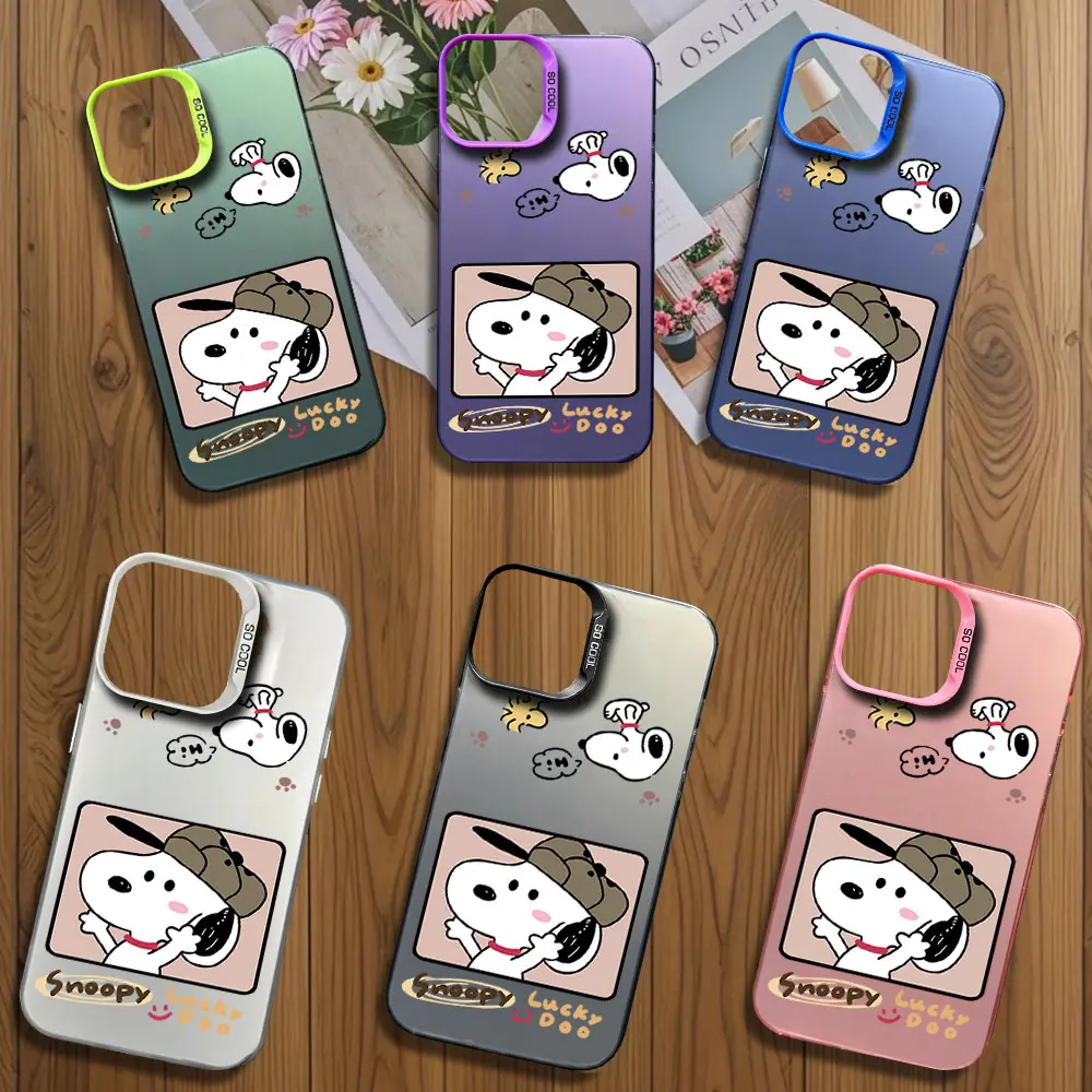 MINISO Cartoon Cute S-Snoopy Phone Case for iPhone 12 11 13 IMD 14 15 16 Max Pro Plus Laser Cover