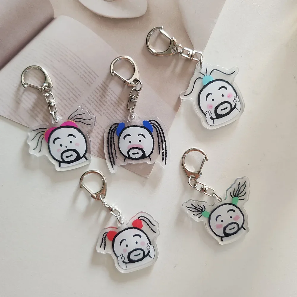 

5pc Cute Acrylic Kawai Funny Men Keychain Key Chain Car KeyRing Bag Pendant Art Course Souvenir Women Child Party Favors Gift