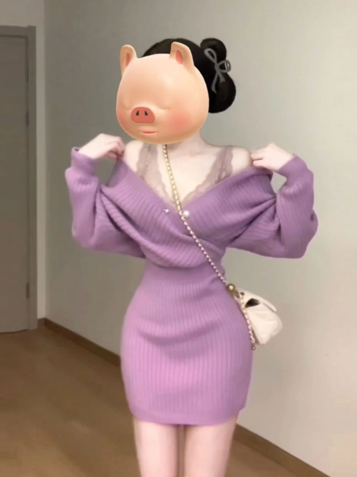 

Сексуальный кружевной вязаный комплект с V-образным вырезом и внутренними бретелями, хлопковый, удобный, дышащий, для весны, осени и зимы, модный женский наряд