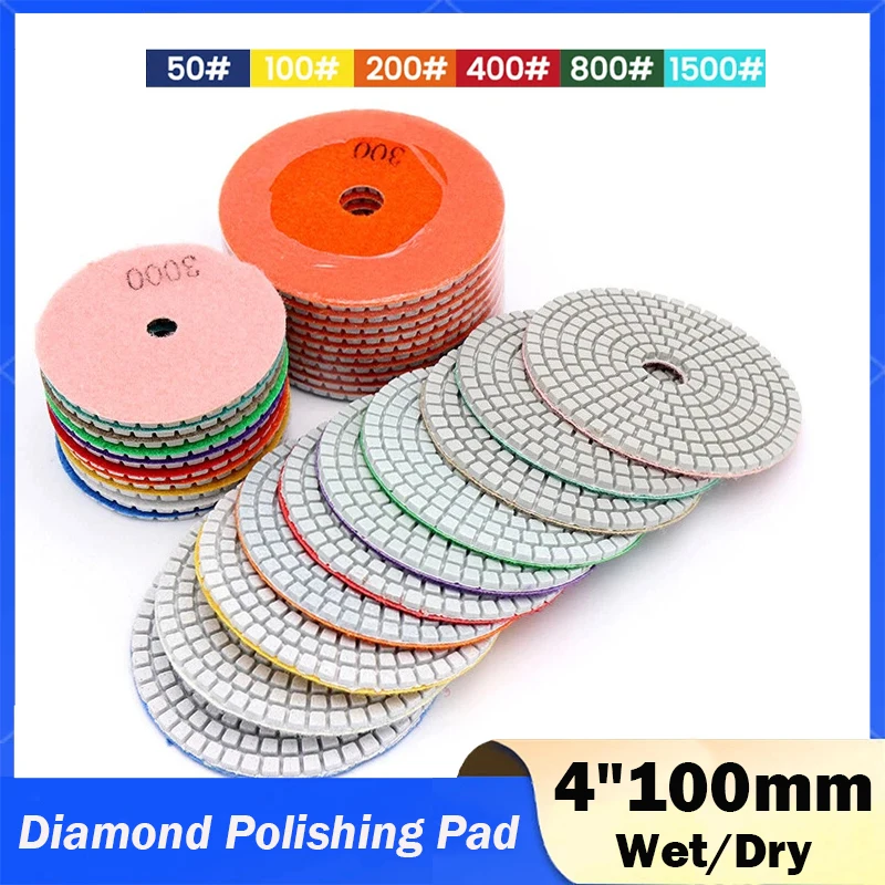 

4"100mm Diamond Polishing Pad 50-3000 Grit Wet/Dry Granite Concrete Marble Glass Stone Sanding for Polish Hon Restor Grind Tools