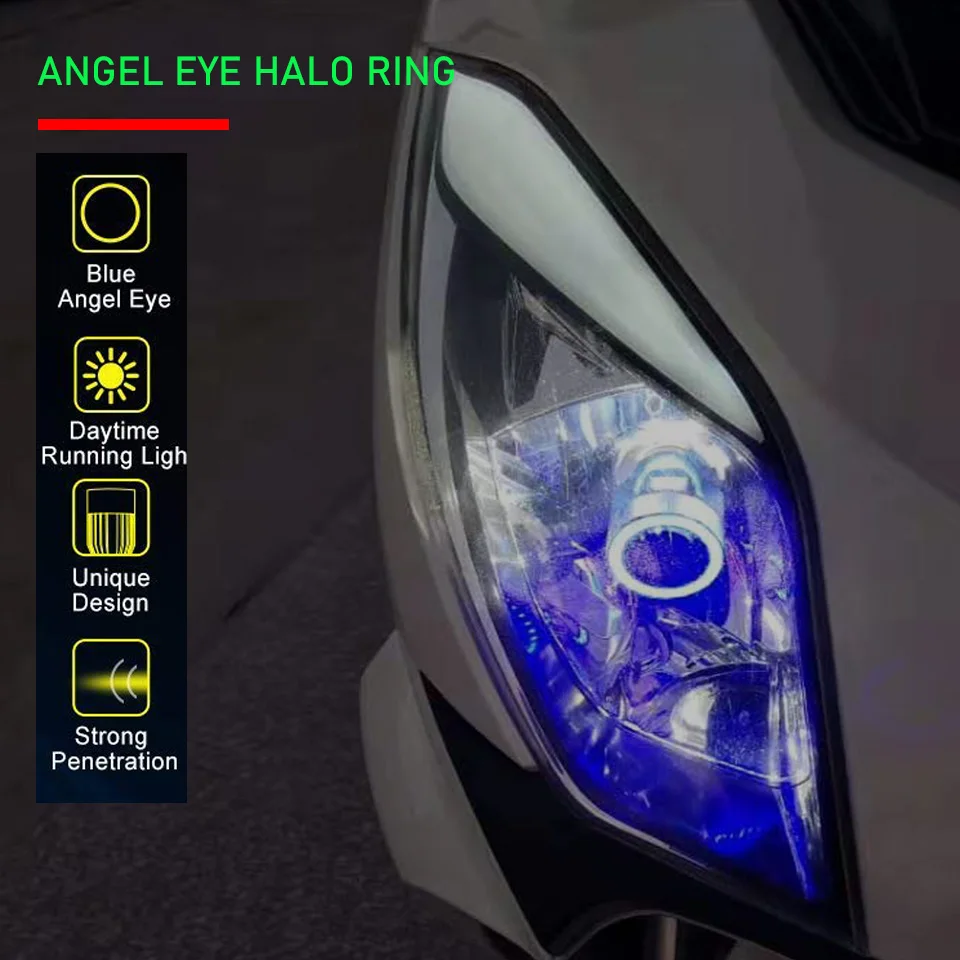 1x Plug&play LED H4 Car Headlight five color halo ring Hi-low HS1 P43T Motorcycle Auto Scooter lamp Angel Eye White 6000K 12/24V