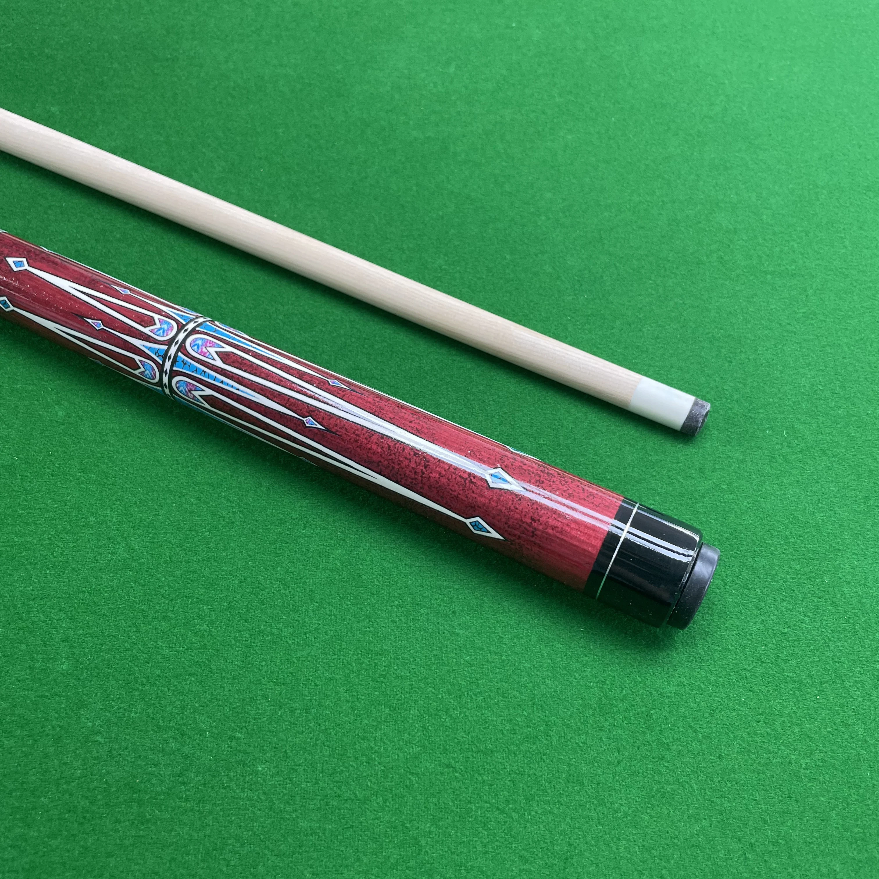 

High-Quality Maple Billiard Cue Stick 13mm Tip Red with Cane Design Balanced Weight for Nine Ball and Carom Billiards