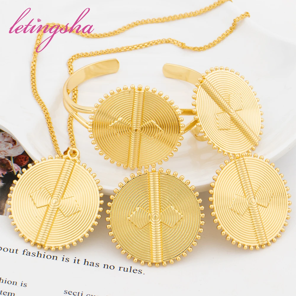 Trendy 18K Gold Plated Women Jewelry Set Luxury Daily Work Wear Necklace Earrings Bracelet Ring Casual Party Jewellery Gifts