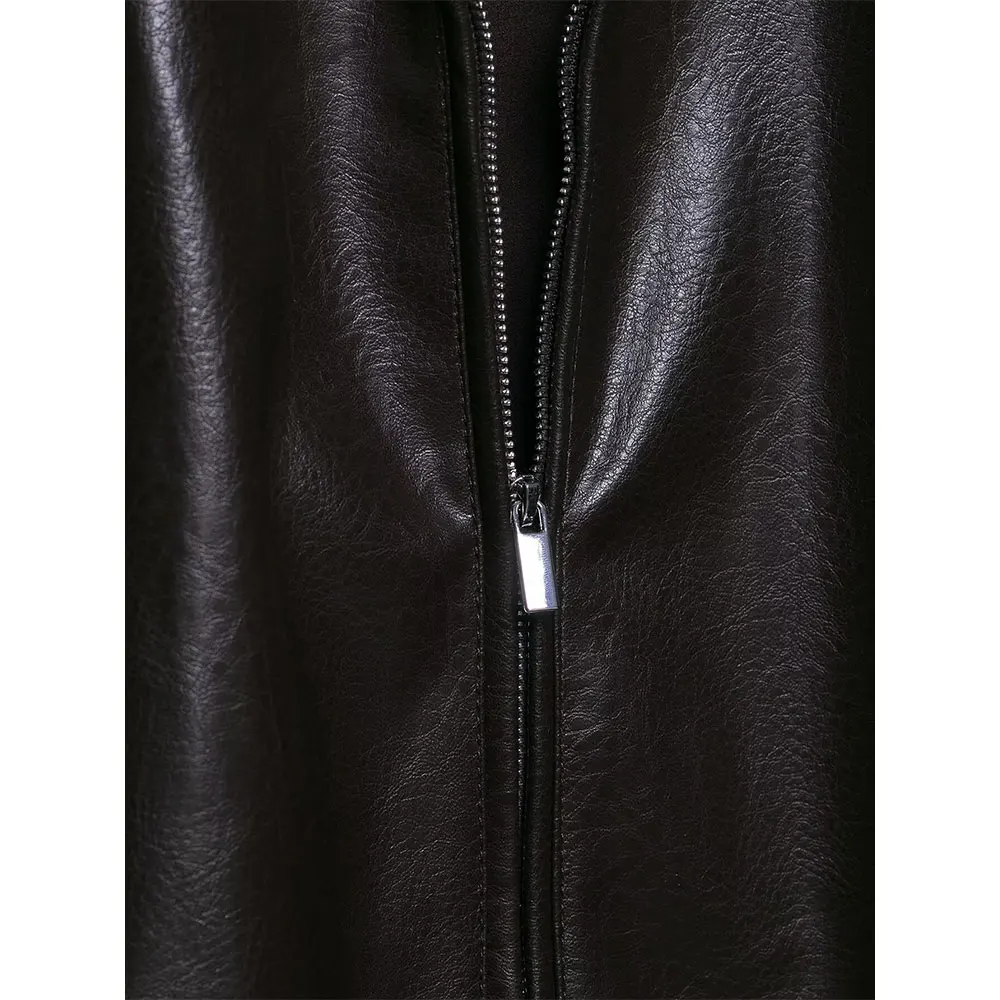 سترات نسائية من DUOPERI باللون البني من مادة البولي يوريثان بسحاب أمامي كاجوال ورقبة على شكل طية صدر وأكمام طويلة ملابس نسائية أنيقة وأنيقة #5