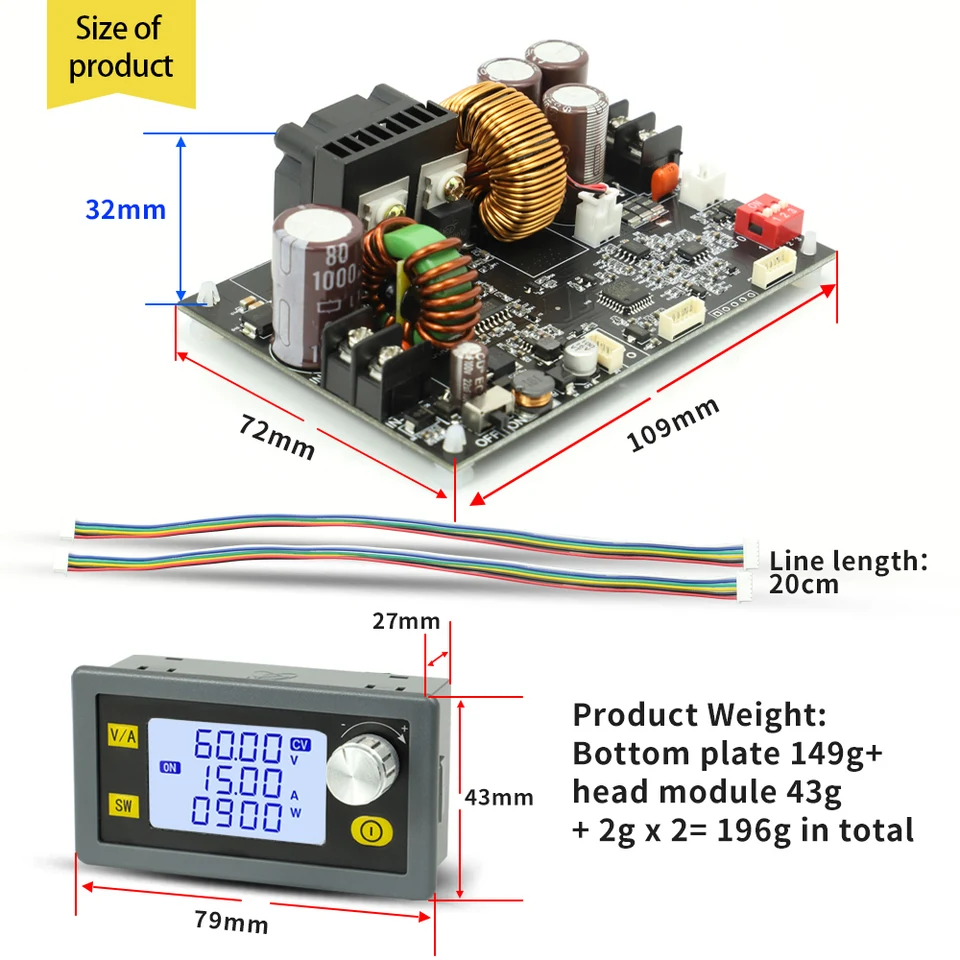 6-70V XY6015L XY6020L CNC Ayarlanabilir Stabilize Gerilim Güç