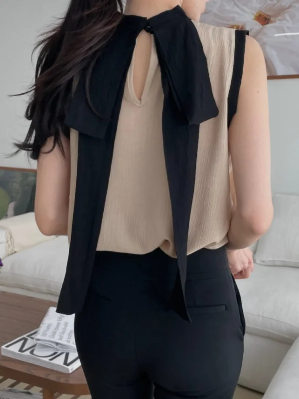 

Дизайн Sensation Color Colion Knot Sa Vest irt Женский летний новый свободный топ без рукавов для поездок на работу