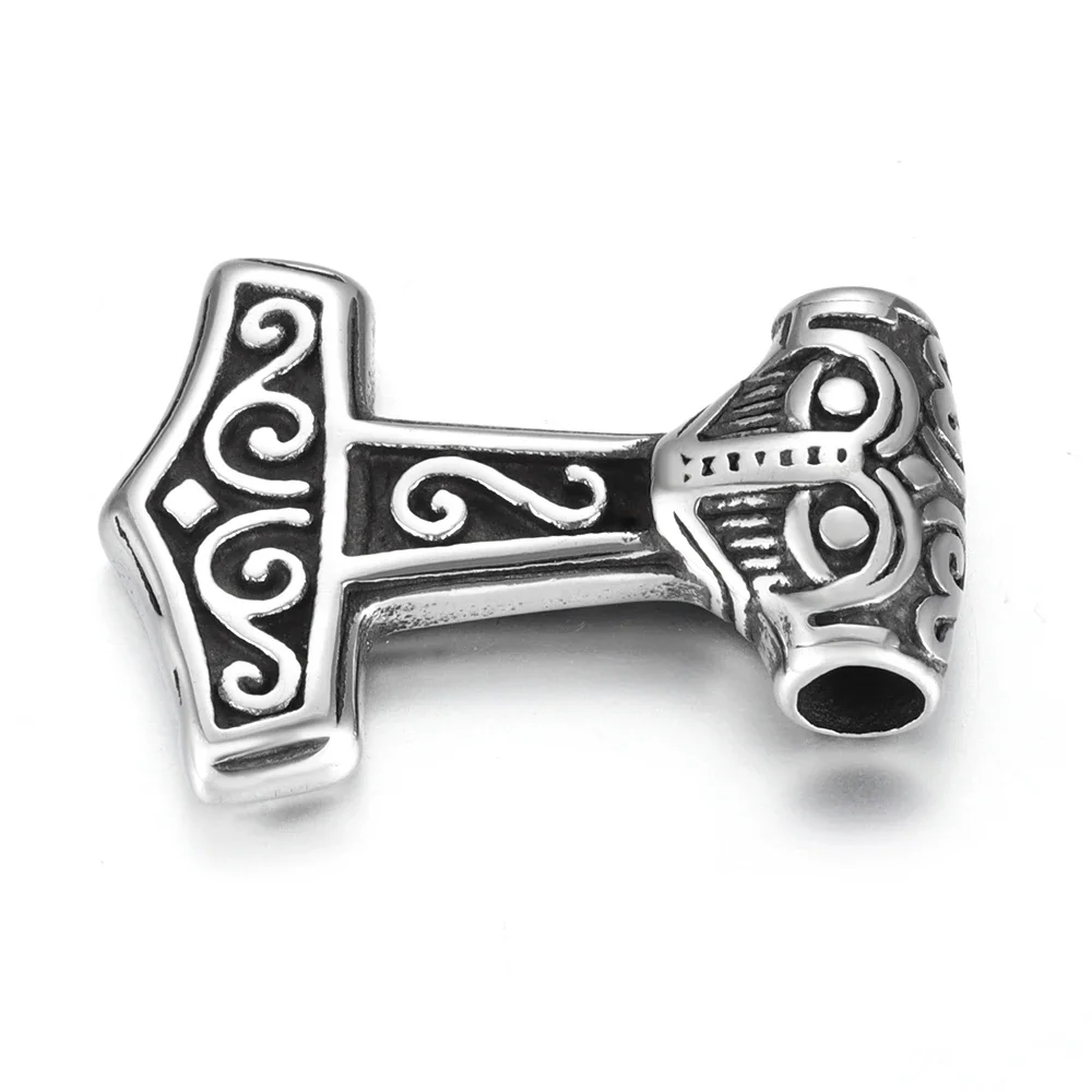 Stainless Steel Viking Thor Hammer Pendant Hole 4mm for Necklace DIY Accessories Findings Jewelry Making Men Charm Supplies