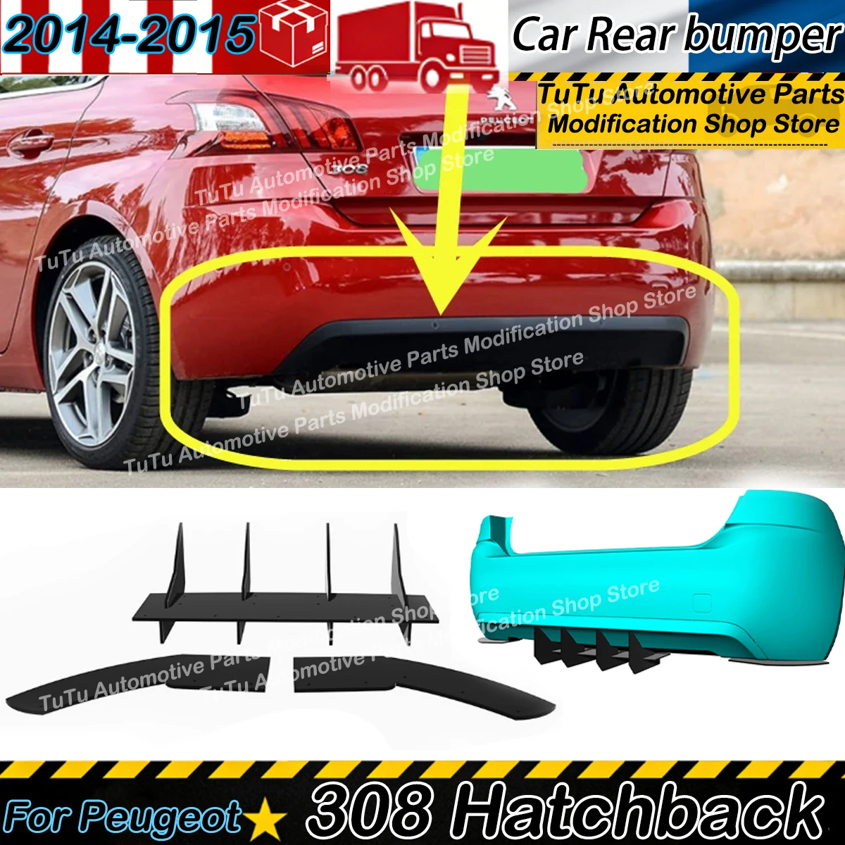 

Задний бампер-диффузор для Peugeot 308 Hatchback 2014-2015: сплиттер, спойлер, защитная накладка, аксессуары, тюнинг-комплект